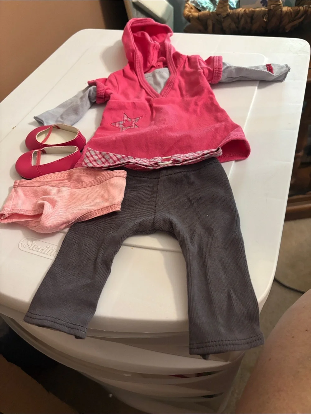 American Girl Pink Star Hoodie and Gray pants Doll Outfit